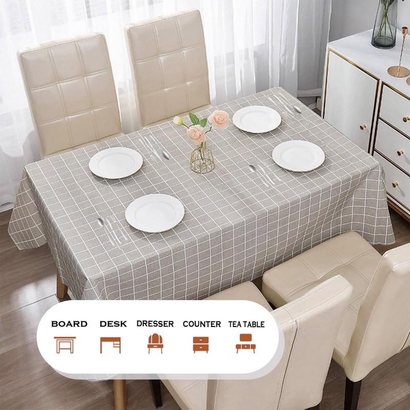 Plastic Tablecloth 1pc 137*180cm Waterproof Gray Checkered PVC Table Cloth
