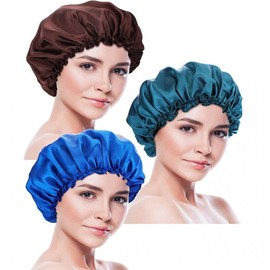 International Women's Satin Lace Sleeping Cap for Hair Care - Adjustable Solid Color Available/Rose Red Lace Elastic 30ea
