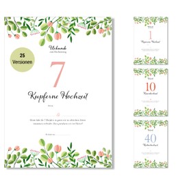 Frank Paperman® 7th Wedding Anniversary Gift | Copper Wedding Anniversary | Certificate Wedding Anniversary Gift Idea | Floral | A4 Format