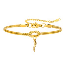 Dreamtimes Infinity Knot Bracelet Italian Horn Charm Bracelets for Women Men Adjustable Stainless Steel Lucky Protection Jewelry Gift (Gold)