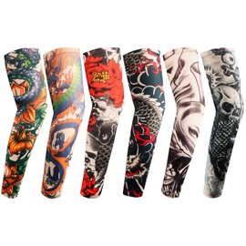 YARIEW Tattoo Sleeves for Men, 6Pcs Fake Tattoos Sleeves to Cover Arms Sun Protection Sleeve Covers for Men and Women (Set 11)