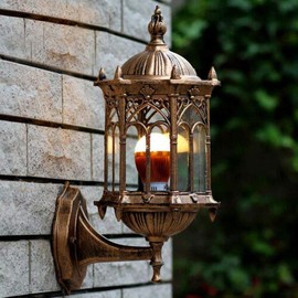 Rustic Lantern Wall Mounted Light Fixture Vintage Outdoor Garden Lamp Sconce Retro Exterior Bulb Holder for Porch Garden Community Villa Antique Street Landscape Lighting Decorative