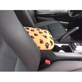 Auto Console Covers- Fits The Acura RDX 2019-2024 Center Console Armrest Lid Cover Protective Fleece Fabric - Tan with Brown Dog Paws