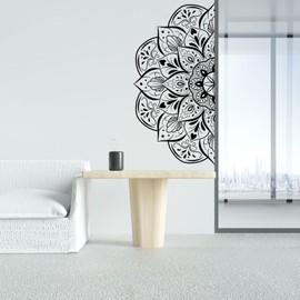 Boho Half Mandala Wall Decal Indian Big Flower Wall Sticker Peel and Stick Removable Headboard Wall Decals Decor Meditation Wall Art Murals Sticker for Living Room Bedroom Yoga Room TV Sofa Background