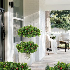 Artificial Plants Indoor Ferns Artificial Plants Greenery Bushes Artificial Small Bushes for Front of House Plastic Flowers Decorations Outdoor Artificial Greens for Floral Arrangements (Scarlet)