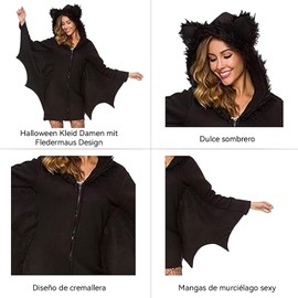 Sudadera Con Capucha Y Cremallera De Murciélago Negro Para Mujer, Disfraz De Halloween Para Adultos (S/160-165)