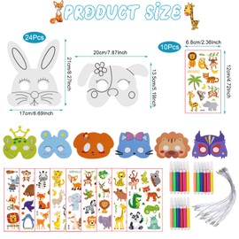 Pack of 34 Masks for Colouring, Children's Masks for Painting, Children's Masks, Crafts, Children, Paper, Children, Animal Mask Set with Children, Animal Tattoo Stickers for Jungle Party, All Saints'