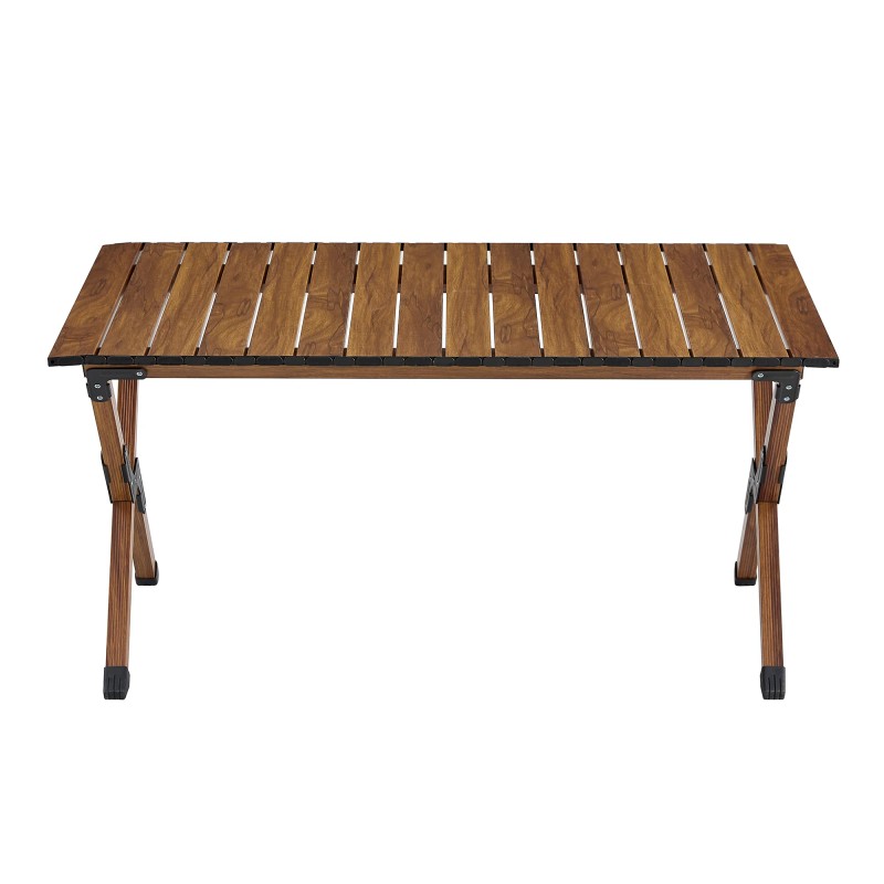Durable Folding Aluminum Alloy Roll-up Rectangular Outdoor Tablecolor: Brown, size: