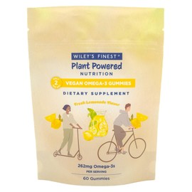 Wiley's Finest Vegan Omega-3 Gummies - Natural Sugar - Vegetarian DHA, ALA & SDA - Gluten Free - Lemon Flavor, 60 Gummies