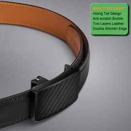 BULLIANT Gürtel Herren Leder Gürtel Ohne Schwanz Ratchet Verstellbar für Geschenke Anzug Casual und Jeans 35mm,Schwanz Verstecken,Passgenau Zugeschnitten(Schwarz,140cm/42-48" taille verstellbar)