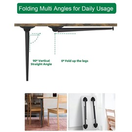 waaliji 28 inch Folding Table Legs Collapsible Metal Home DIY Furniture Legs Foldable Desk Leg with Adjustable Floor Protectors for Round or Square Table, Matte Black, Set of 4