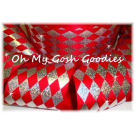 3" HOLOGRAM JESTER RED SILVER CHEER BLING GROSGRAIN RIBBON 4 TIC TOC BOW