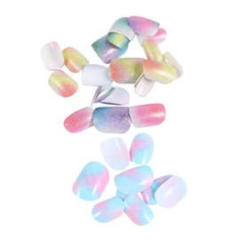 Healvian 2 Boxes of 48 Pcs Fake Nails for Boys and Girls Abs Material Safe for Boys and Girls Easy to Apply Diy Nail Art for Children Style