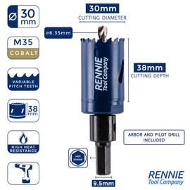 30mm Hole Saw Bi-Metal With Arbor And Pilot Drill For Drilling/Cutting Wood, Plastic, Metal Sheet, Stainless Steel, Pipes, Drywall, Circular Holesaw Set M35 5% Cobalt Bi Metal Hole Cutter