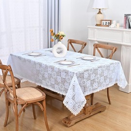 Likiyol White Vinyl Tablecloth, Square Lace Tablecloth, Heavy Duty Vinyl Table Cloth, Stain-Resistant Wipeable Table Protector for Kitchen and Dining Room, 55 x 55 Inch