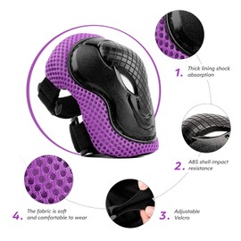 ValueTalks Kids/Youth Knee and Elbow Pads Set,Knee Pads for Kids Adjustable Protective Gear Set for Roller Skates Skateboard Scooter Inline Skating Cycling Bike Riding (Purple, S)