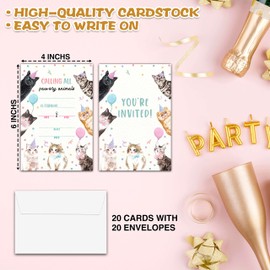 Chuxvon Cat Birthday Party Invitations, Kitten Birthday Invitation, Double-Sided Fill In Invites, Cute Pet Birthday Party Decorations, 20 Cards With 20 Envelopes(D01)