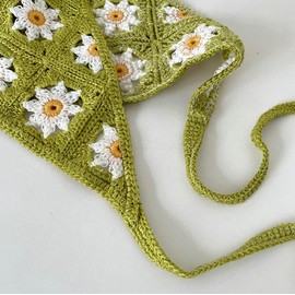 Crochet Floral Headbands for Women Bandana Head Kerchief Knitted Hair Scarf Mesh Hair Scarves for Women Girls Summer, Style A-black/Coffee, One Size