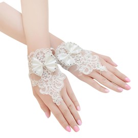 Coollooda Wedding Gloves, Bride Gloves, Lace Gloves, Women's Beautiful Embroidery, Short Gloves, Accessories, Short Gloves, Maid Wedding Supplies, Wedding Accessories, Gloves, with Lace