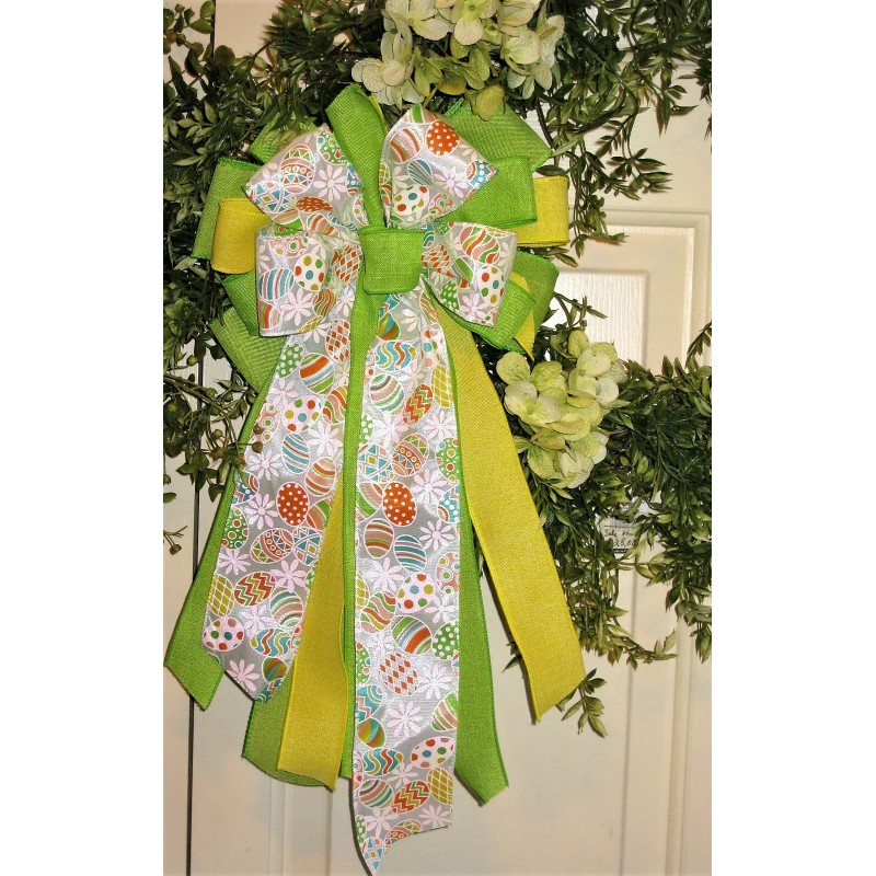 HANDMADE SPRING EASTER EGG BOW WIRED BOW FLORAL EASTER BASKET