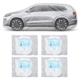Molain 4 Pack Disposable Car Cover Clear Plastic Car Cover, Waterproof Universal Rain Dust Garage Covers with Elastic Band, Cars Covers for Outdoor Snow/Rain Weather Protection (12.4 ft x 21.6 ft)