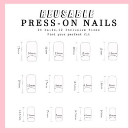 24pcs Square False Nails,Short White Tip Stick on Nails White Silver Glitter Press On Nails with Glue,Nude Pink Fake Nails Medium for Nails Art,Elegant French Full Cover Nails for Women Girls