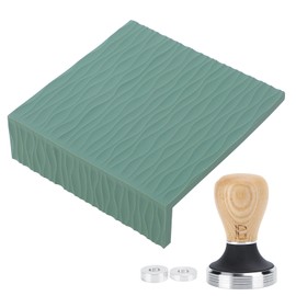 Coffee Tamper Set 58mm Beech Handle Coffee Hammer Embossed Tamping Mat for Home Cafe Green