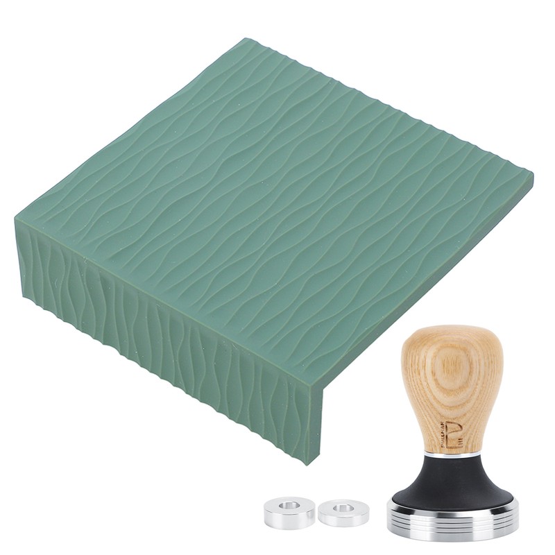 Coffee Tamper Set 58mm Beech Handle Coffee Hammer Embossed Tamping