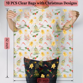 SYOGUA 10 PCS Clear Christmas Cellophane Bags, 28'' x 32'' Large Gift Baskets Bags, Clear Cellophane Wrap Plastic Storage Bags for Christmas Gifts, Baskets, Boxes, Favors, 2.5 Mil Thick