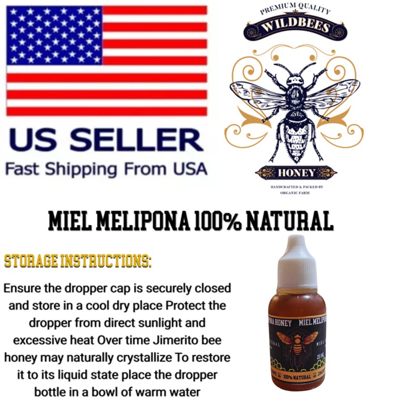 melipona y jimerito JIMERITO HONEY, MIEL MELIPONA GOTAS, 20ML,100% PURE