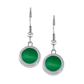 Quiges Silver Stainless Steel 12 mm Mini Coin Earrings and Green Coloured Coin, Glass, Cats Eye