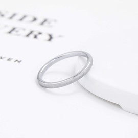 Greenpod 2mm Tungsten Wedding Bands for Women Silver Stackable Sandblast Engagement Rings Comfort Fit Size 8.5