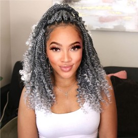 8 Packs Crochet Braids Hair Extensions Box Braids Extensions Hair Pre looped Crochet Hair Extension Goddess Box Braids Crochet Hair Extensions for Black Women (14 Inch (Pack of 8), #T-gray)