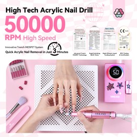 SAVILAND Powerful Electric Nail Drill Professional: 50000RPM Nail Filer Electric Nail File Rechargeable Nail Drill Kit Portable Efile Nail Drill 2 Ceramic Bit 2 Sticker for Fast Remove Acrylic Nail