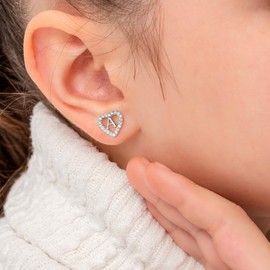 TINGN Letter Stud Earrings Girls - 14 Carat Gold-Plated Stud Earrings Heart Earrings for Girls Stud Earrings Women's Nickel-Free Earrings Studs with Zirconia Gifts for Girls Women Jewellery, Brass