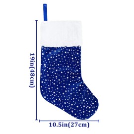 LimBridge Christmas Stockings, 6 Pack 18 inches Glitter Golden Star Print with Plush Cuff, Classic Stocking Decorations for Whole Family, Blue and Silver