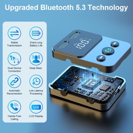 2-in-1 Airplane Bluetooth Adapter,SOARFLY Upgraded Bluetooth Transmitter 3.5mm Jack AUX Lossless Subwoofer,Bluetooth 5.3 Transmitter Receiver With LCD Display For TV/Airplane/Car/Headphones