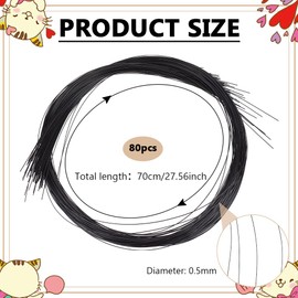 BENECREAT 80 pieces black fursuit animal whiskers, 70 cm long animal whiskers for crafts, simulated animal whiskers for kittens, mice, rabbits, dolls, 0.5 mm diameter