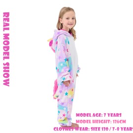 YLLSOPHAN Girls Kids Unicorn Leopard Onesie Hooded Pyjamas Animal Feature Fleece Sleepsuit Jumpsuit Nightwear Extra Thickness (as8, age, 5_years, 6_years, regular, Unicorn #1, 120)