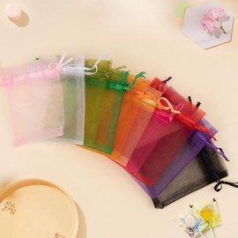 Crweety 50 Pcs Mixed Color Organza Bags 5x7 Inch, Small Mesh Gift Bags Drawstring Sachet Bag for Wedding Party Favor Christmas