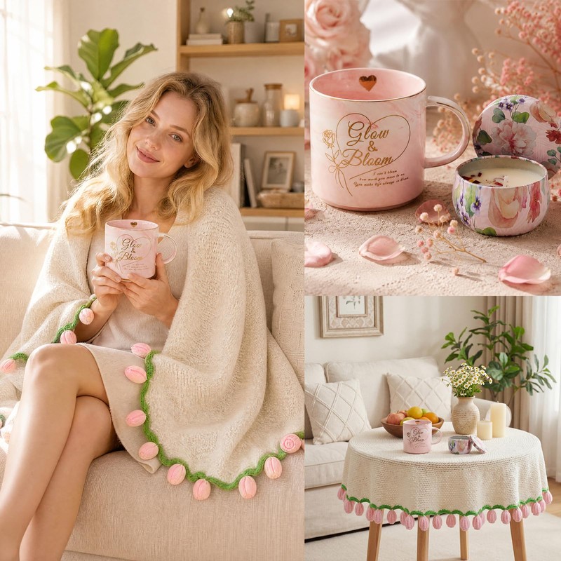 Flower Blanket Gift Basket for Women, Get Well Self Care