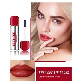 Peel Off Lip Stain, Matte Nude Liquid Lip Stain Peel Off Lip Liner Tattoo Non Stick Lip Gloss, Long Lasting Waterproof Red Lip Tint Lipstick Intense Lip Color Highly Pigmented for Women Lip Makeup-02