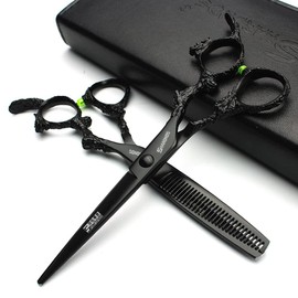 6 inch hair stylist barber scissors black plate dragon 440C hairdressing cutting scissors+thinning scissors (2pcs)