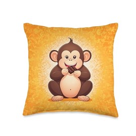 Chubby Fat Monkey Chocolate Lover Funny Animal Design Print Throw Pillow
