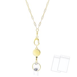 Retractable Lanyards for ID Badges Cuban Gold Necklace Chain Badge Lanyards for Women Gold Stainless Steel ID Badge Holder