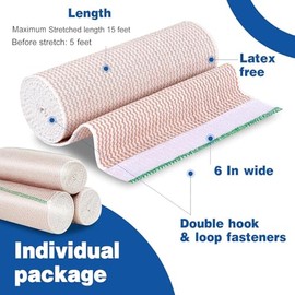 AZEN Premium Paquete de 12 Vendajes Elásticos de 6 Pulgadas, Vendaje de Compresión para Piernas, Tobillo, Rodilla, Abdomen, Cuerpo, Sin Látex, Vendaje