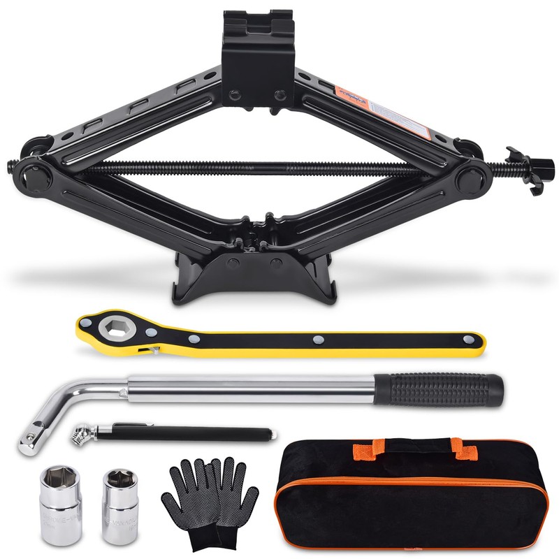 Scissor Car Jack 2 Ton (4409 lbs) Tire Changing Kit