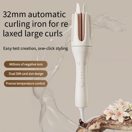 International Mini Cordless Automatic Portable Hair Curler for Women, 32mm Large Wave with Ionic Hair Protection Free Size/Hyn-Cy888 Curling Stick Beige 2ea