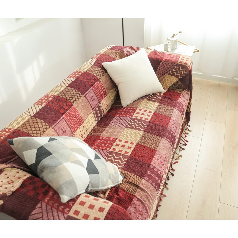 VANJOROY Bohemian Large Patchwork Sofa Bed Throw Blanket with Tassels