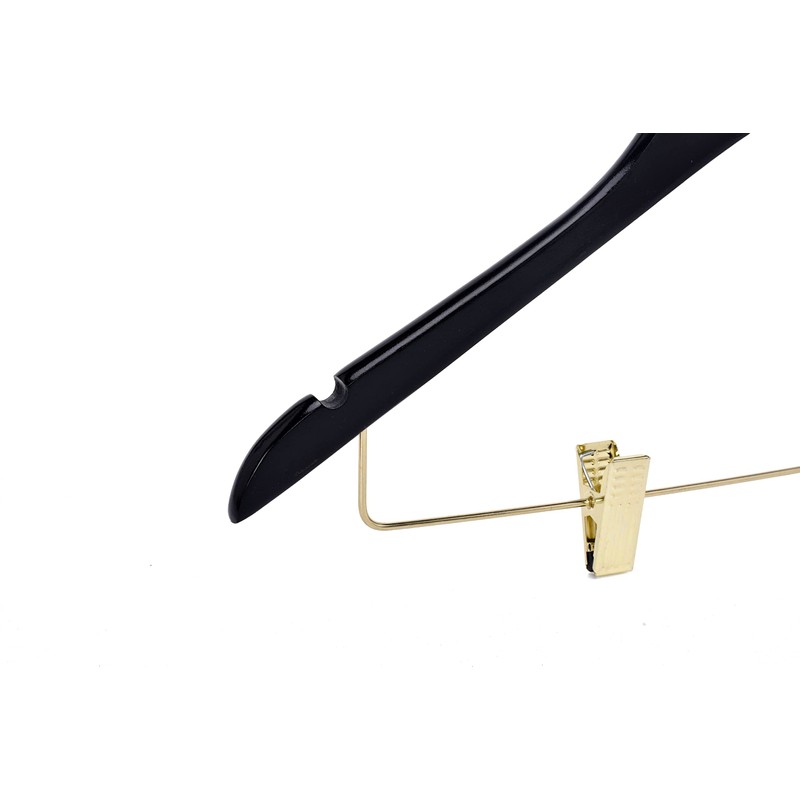 Quality Black Wooden Skirt Hangers with Clips, 20-Pack Smooth Solid